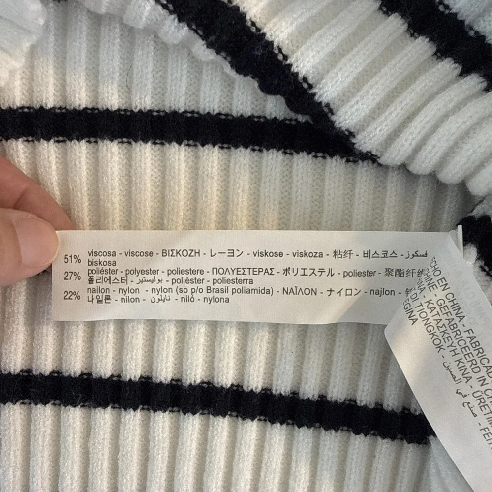 Zara Kids Girls Ribbed Striped Sweater Size 11-12 Cream Black Nautical Chic